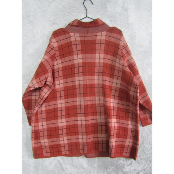 D&Co Womens Red Plaid Open Front Cardigan Sweater Jacket Pockets - Picture 2 of 10